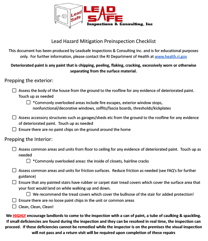 Lead Inspector Report.pdf Lead Hazard Mitigation Inspections - Lead Safe Inspections RI - Lead ...
